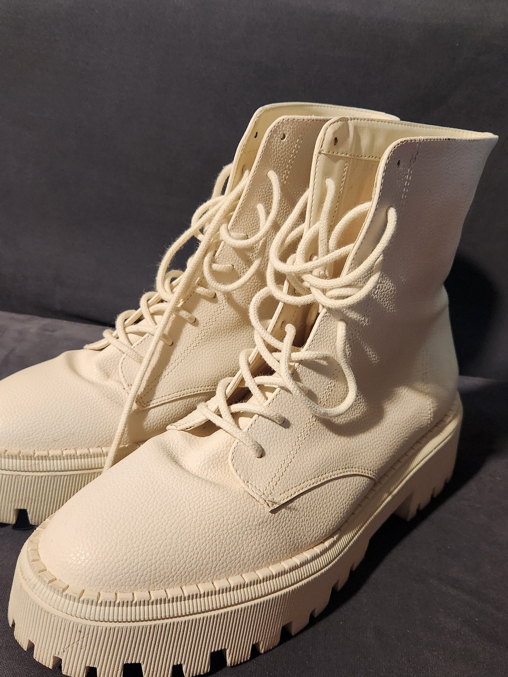 Arezzo Cream Lace Up Combat Boots